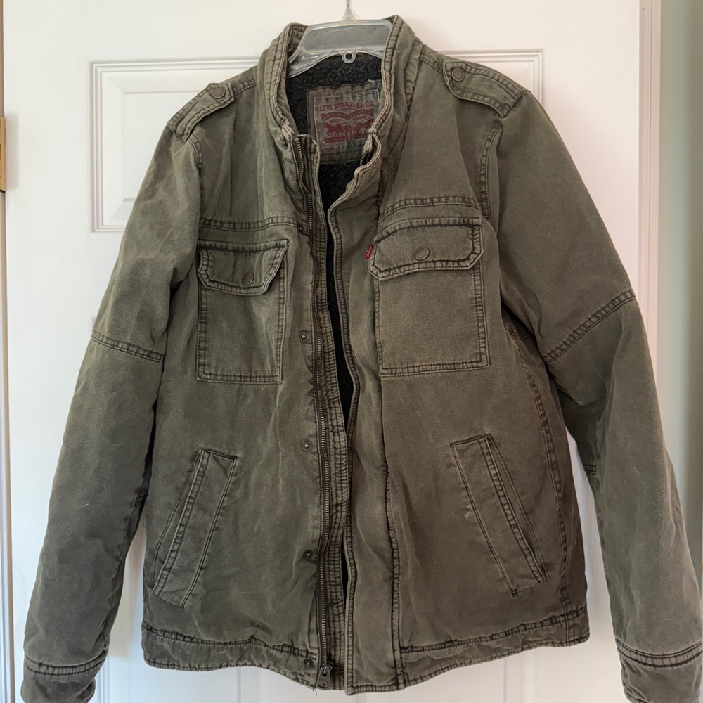 Levi's Olive Green Military Field Jacket with Patch Details